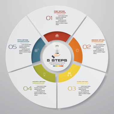 Modern 5 adım süreci. Basit ve düzenlenebilir pasta grafik tasarım Infographic öğesi. Eps10.