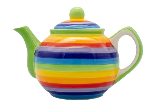 Красочный Керамический Чайник Изолирован Белом Фоне — стоковое фото