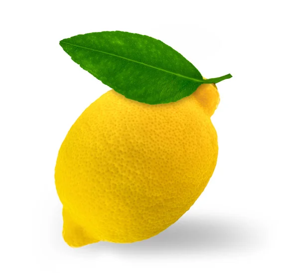 Fruta Limão Com Folha Isolada Sobre Fundo Branco — Fotografia de Stock