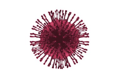 Beyaz arka planda izole edilmiş kırmızı virüs, koronavirüs veya COVID-19, pandemik risk, 3D görüntüleme.