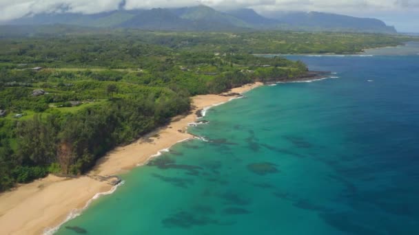 Letecký Drone Tajné Pláž Kauai Ostrov Pobřeží Havaj — Stock video