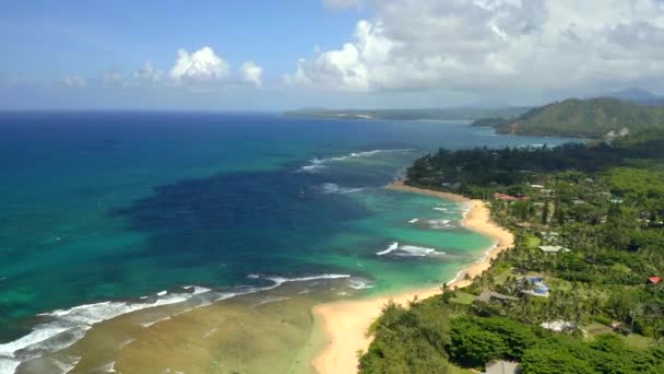 Aerial Drone Tunnels Beach Kauai Island Coast Hawaii — Stock Video