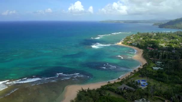 Tunnel Aerei Drone Spiaggia Kauai Isola Costa Hawaii — Video Stock