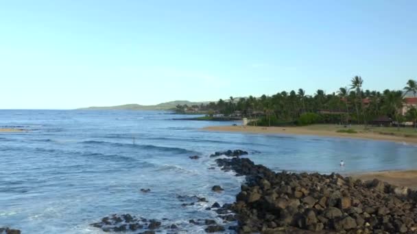 Vista Aérea Del Dron Poipu Playa Koloa Kauai Isla Hawaii — Vídeos de Stock