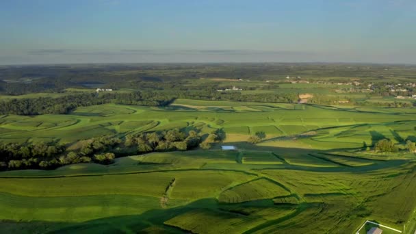Beautiful Farm Landscape Rural Aerial Drone Shot Sunset — Stock Video