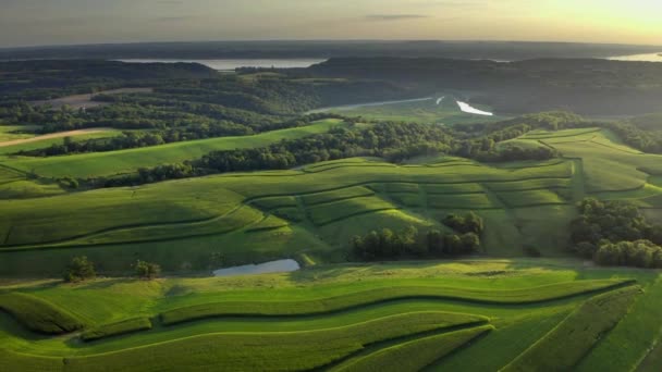 Schöne Farmlandschaft Ländliche Luftdrohne Bei Sonnenuntergang Erschossen — Stockvideo