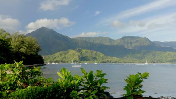 Vackra Berg Hanalei Bay Kauai Stockfilm — Stockvideo