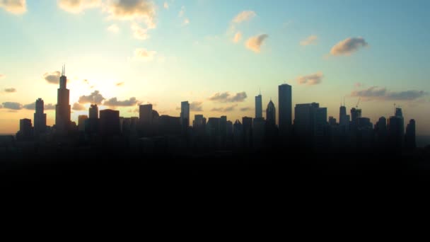 Chicago Skyline Při Západu Slunce — Stock video