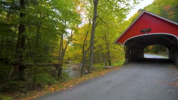 Pont Couvert Dans New Hampshire Franconie Encoche Forêt Nationale — Video