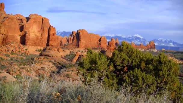 砂漠の風景の峡谷の山のユタ州の空中ドローン — ストック動画