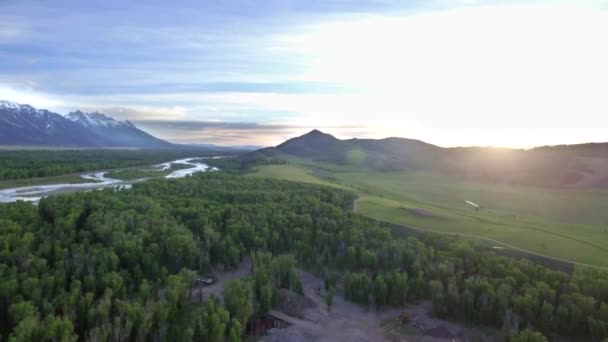 Вид Горы Великолепный Закат Вайоминге — стоковое видео