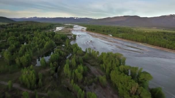 Drone Vista Del Fiume Della Foresta Maestose Montagne — Video Stock