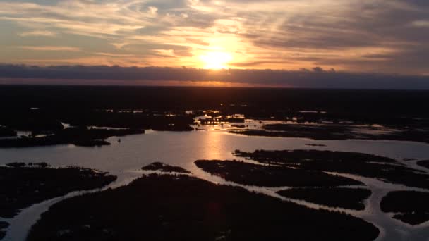 フロリダエバーグレーズ日没空中無人機の頭上沼 — ストック動画