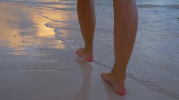 Menina Andando Praias Areia Branca Tulum — Vídeo de Stock