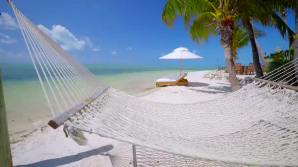 Hängematte Und Liegestühle Tropischen Strand — Stockvideo