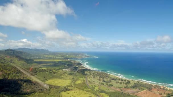 Helicóptero Acima Bela Ilha Kauai Hawaii Aéreo — Vídeo de Stock