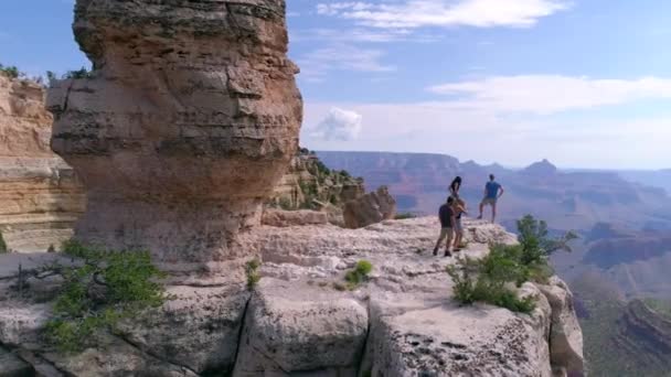 徒步旅行者向大峡谷望去 — 图库视频影像