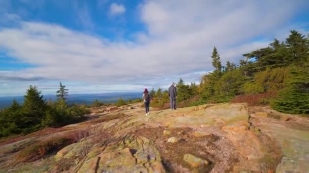 Escursionisti Sulla Cima Montagna Acadia Parco Nazionale Foresta Selvaggia — Video Stock