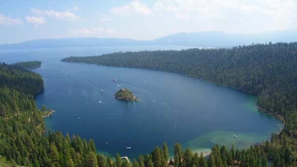 Isola Smeraldo Baia Lago Tahoe Drone Aereo — Video Stock