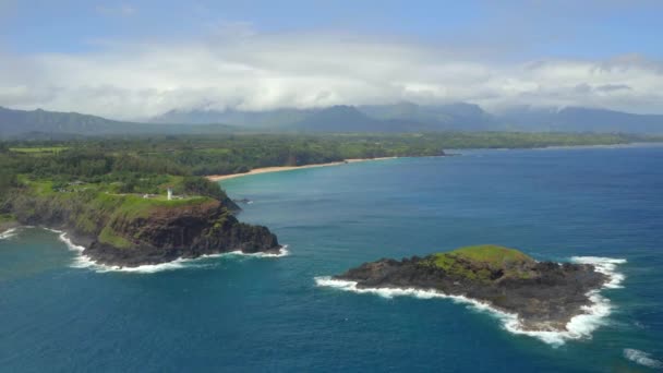 Kilauea Vuurtoren Kauai Eiland Hawaii Antenne Drone — Stockvideo