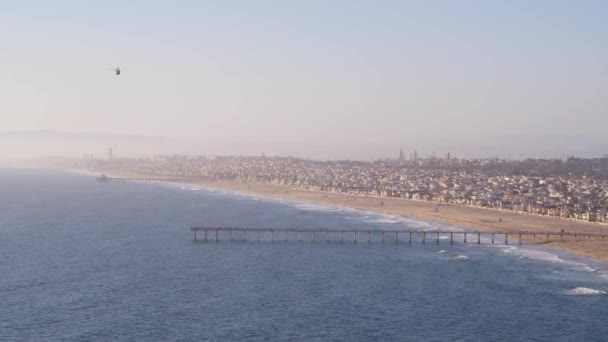 Los Angeles Cais Praia Por Drone Aéreo — Vídeo de Stock