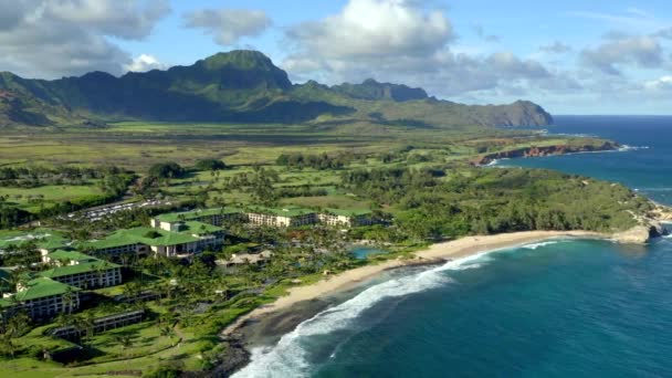 Luxus Hawaii Üdülőhely Kauais Hajóroncs Strandon Légi Drónnal — Stock videók