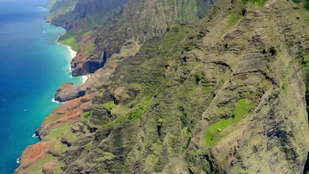 Pali Coast Kauai Island Hawaii Aerial Drone Stock Footage — Stock Video