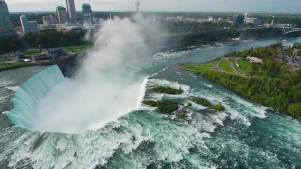 Niagara Wodospady Widok Anteny Dron Piękny Latający Strzał Turystyka — Wideo stockowe