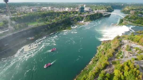 Niagara Πέφτει Δείτε Εναέρια Drone Όμορφη Που Φέρουν Πυροβόλησε Τον — Αρχείο Βίντεο