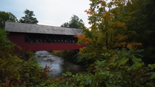 Velha Ponte Coberta Floresta Vermont Floresta — Vídeo de Stock