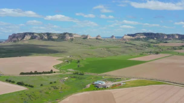 Schotten Bluffen Nebraska Boerderij Landschap Vliegende Antenne Drone — Stockvideo