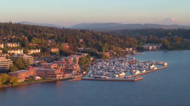 Barrio Seattle Con Montura Lluvia Fondo Por Avión Tripulado Aéreo — Vídeos de Stock