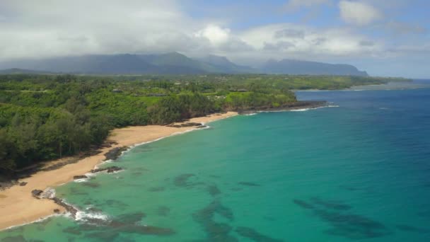 Geheim Strand Kauai Eiland Hawaii Door Antenne Drone — Stockvideo