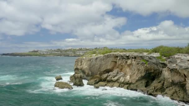 Shipwreck Beach Coast Aerial Drone Kauai Island Hawaii — ストック動画
