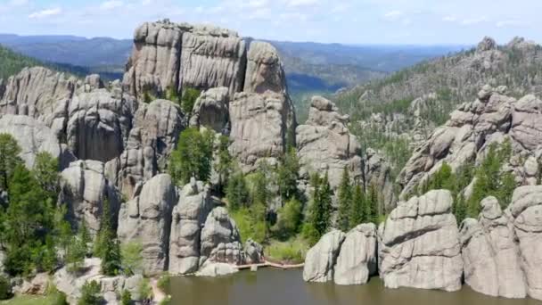 Turistas Puente Parque Estatal Custer Vista Aérea Del Dron — Vídeo de stock