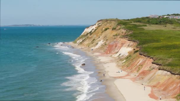 Touristes Sur Plage Drone Aérien Prise Vue Nouvelle Côte Anglaise — Video