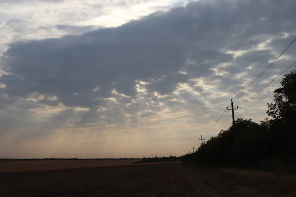 Захід Сонця Хмарному Небі Останні Дні Літа — стокове фото