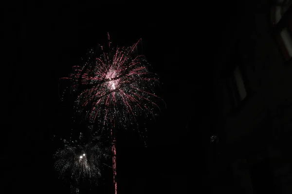 Fireworks Night Sky Colored Lights Dark — Stock Photo, Image
