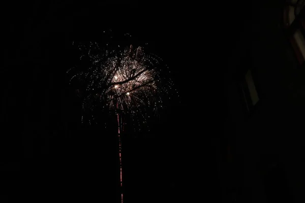 Fuochi Artificio Nel Cielo Notturno Luci Colorate Buio — Foto Stock