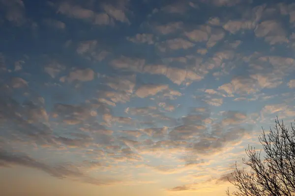 Schöne Strahlend Weiße Und Graue Wolken Blauen Himmel Rosa Sonnenaufgang — Stockfoto