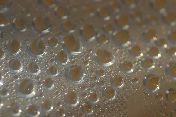 Vatten Droppar Genomskinlig Plastyta Makro Syn Vatten — Stockfoto