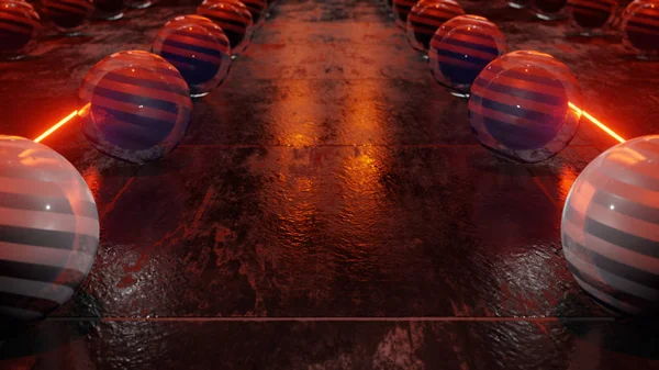 3D vykreslování podlahy s futuristickými skleněnými kuličkami — Stock fotografie