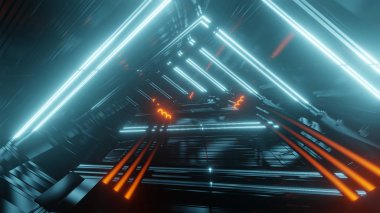 Gelecekçi neon ışık tüneli arkaplan illüstrasyonu 3d oluşturma