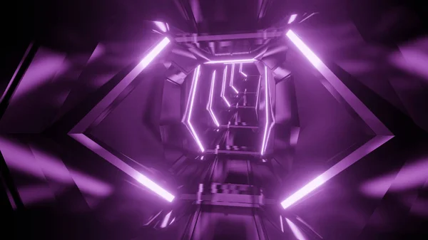미래 지향적 네온 빛 터널 배경 삽화 3D 렌더링 — 스톡 사진