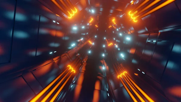 Futurystyczny neon światło tunel tło ilustracja 3d renderowania — Zdjęcie stockowe