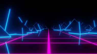 futuristic sci fi wireframe landscape 3d rendering illustration background