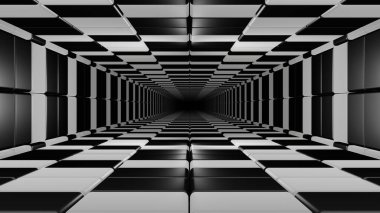 Sonu gelmeyen siyah beyaz kareli tünel 3D resimleme