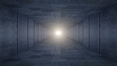 parlak ışık 3d görüntüleme arkaplanına sahip karanlık koridor