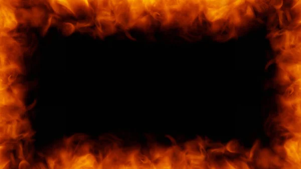 Cadre de flammes de feu sur fond noir illustration de rendu 3d — Photo