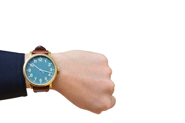 Let Pols Geïsoleerd Witte Achtergrond Man Kijken Horloge Pols Horloge — Stockfoto